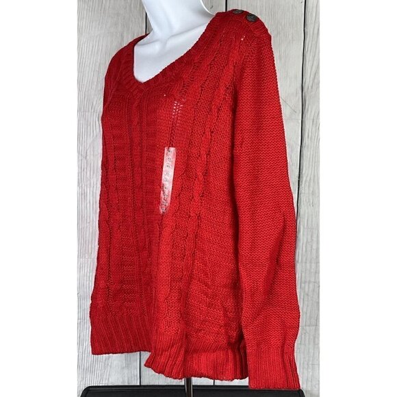 NWT St. John's Bay Womens XL Long Sleeve Sweater Red Shimmer Threads VNeck - Picture 3 of 8